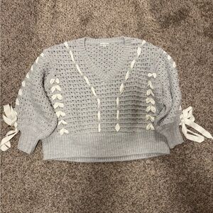 Gray Sweater with Ribbon Details